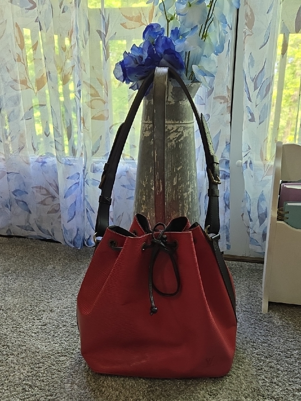 Louis Vuitton Red EPI Drawstring Bucket with Black Strap And Trim